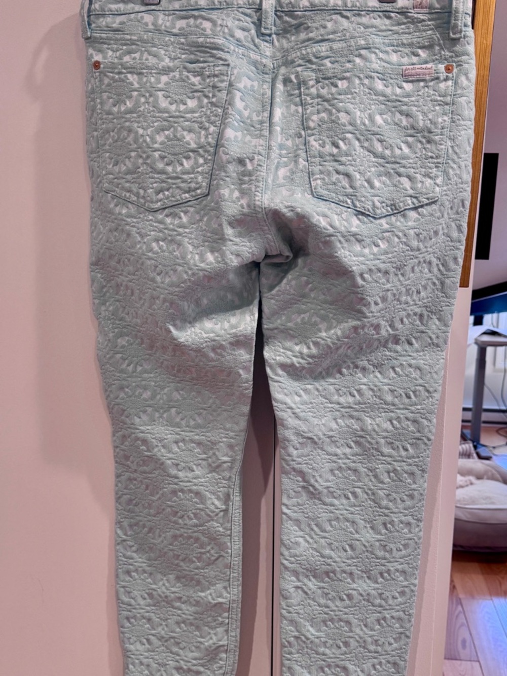 7 For All Mankind Light Blue Paisley Skinny Jeans
